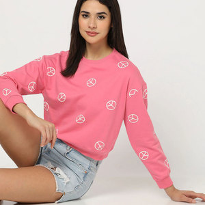 Los más vendidos de calidad en blanco de lana de gran tamaño OEM de tamaño real de impresión personalizada Logo cuello redondo MOQ sudadera de mujer - Product Image 4
