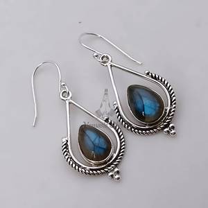 Boucles d'oreilles pendantes en labradorite : bijoux en argent sterling 925 avec pierre précieuse en forme de goutte - Product Image 6