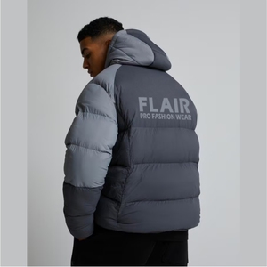 Men's High Quality Denim Puffer <b>Jacket</b> Vintage Style Hooded Collar Front Embroidered Logo Solid Pattern Winter Closure Zipper - Product Image 4