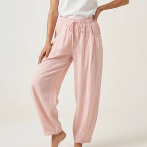 Pantalones Anchos Casuales Ligeros y Transpirables con Cintura Media y Cordón Ajustable, 100% Chifón, Primavera - Product Image 1