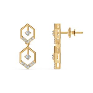 ต่างหูเพชรทรงกลม 0.287 กะรัต รูปทรงหกเหลี่ยมคู่ ตัวเรือนทองคำขาว 14K พร้อมตัวล็อคแบบเกลียว - Product Image 2