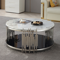 Table basse de qualité exceptionnelle avec plateau en marbre moderne et structure en acier inoxydable avec rangement Meubles de maison