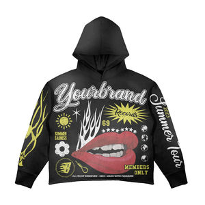 2024 Custom DTG Comfortable Men's XS Winter Hip Hop Hoodie Solid No Strings Hidden Pocket Cut Edge Distressed Cropped All Print - Product Image 5