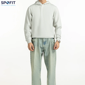 Custom Logo Embroidered Heavyweight 100% <b>Cotton</b> Fashion Streetwear Cropped Quarter-Zip Hoodies Men <b>Raw</b> Hem Winter - Product Image 3