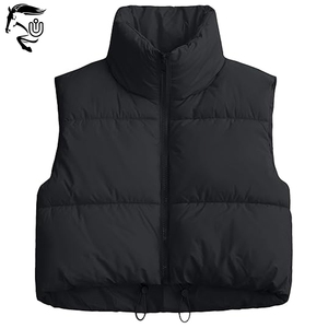 เสื้อกั๊กขนเป็ดแบบสั้นของผู้หญิงเสื้อแจ็คเก็ตแขนกุดมีซิปคอตั้งปักลายสีพื้นน้ำหนักเบา - Product Image 2