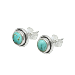 Diseño moderno, joyería hecha a mano de la mejor calidad, Plata de Ley 925, piedras preciosas turquesas naturales, pendientes de tuerca de forma redonda para ella - Product Image 3