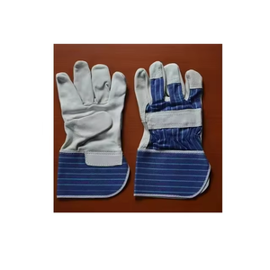 Gants de travail en cuir grainé de protection Gants durables à manchette bleue de style canadien pour la construction et la sécurité - Product Image 1