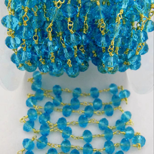 3 Ft Blue Topaz Hydro Quartz <b>Rosary</b> Chain Rondelle Faceted Beaded 6mm Size Hydro Quartz <b>Bead</b> Chain Crystal chain - Product Image 1