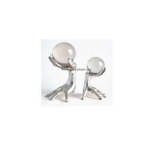 คอลเลกชันใหม่ล่าสุดชุดรูปปั้นตั้งโต๊ะทำจากอลูมิเนียมสีเงินขัดเงารูปปั้นทรงกลมเคลือบเงาสำหรับบ้าน2ชิ้น - Product Image 1