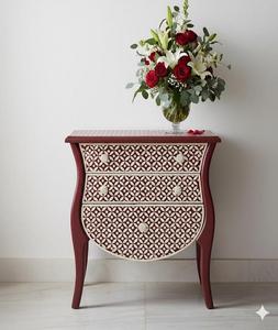 Table de chevet à 3 tiroirs en os incrusté floral en gros, provenant d'Inde, pour le salon, meubles en os incrusté - Product Image 5