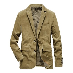 Blazers de pana de lujo para hombre, traje informal ajustado, vestido de oficina social de negocios, abrigo, chaqueta de calle de Color sólido - Product Image 1