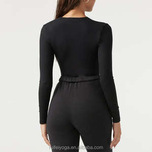 New Custom Premium Quality Compression Shirt Fitted Blank Workout Gym <b>Top</b> Zip Crew Neck <b>Long</b> <b>Sleeve</b> T-Shirt for Women - Product Image 2