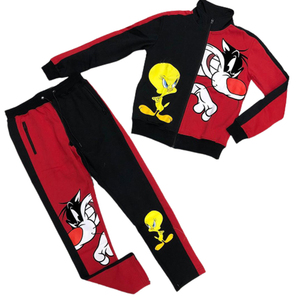 Ensemble de survêtement imprimé rouge et noir pour hommes veste et pantalon zippés deux pièces Streetwear Fashion Casual Sportswear Wholesale - Product Image 3