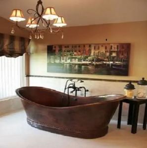 Nouveau design de baignoire en cuivre nickelé poli baignoire en laiton baignoire patine de villa de luxe finitions baignoire à double pantoufle sur pied - Product Image 2