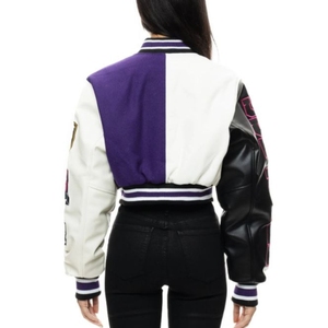 Veste universitaire courte pour hommes et femmes, vêtements de rue vintage violet, broderie de baseball, veste universitaire HBCU pour hommes - Product Image 6