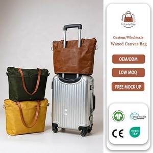 <span class=keywords><strong>Bolsa</strong></span> de Viaje Retro Personalizada, <span class=keywords><strong>Bolsa</strong></span> de Fin de Semana, Impermeable, de Lona Encerada y Asa de Cuero, con Correa para Trolley - Product Image 1