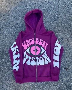 100% algodón de gran tamaño para hombre con cremallera sudaderas con capucha ropa de calle 450gsm Casual en blanco personalizado sudaderas con capucha Puff estampado patrón sólido - Product Image 3