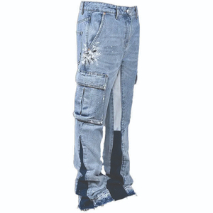Ropa de calle de alta calidad Jean de pierna ancha Contraste personalizado Color Paint Splatter Slim Flared Jean Stacked Flare Denim Pantalones Hombres - Product Image 1