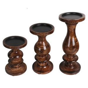 <b>Wood</b> <b>Candle</b> Holders <b>Candle</b> <b>stick</b> Holder Rustic <b>Candle</b> Holder for Dinning Table Set of 3 - Product Image 2