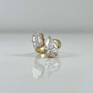 แหวนเพชรที่ปลูกในห้องปฏิบัติการแบบลูกแพร์และมรกตออกแบบให้มีสไตล์หินสองชิ้นที่สง่างามโดยมีน้ำหนักรวม3กะรัต - Product Image 6