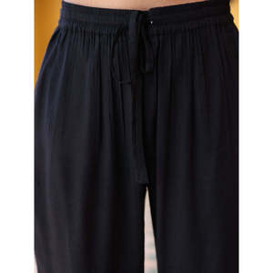 Breathable Wrinkled Wide-Leg Slub <b>Trousers</b> for Ladies <b>Elastic</b> <b>Waist</b> Mid-Rise Casual Pants - Product Image 4
