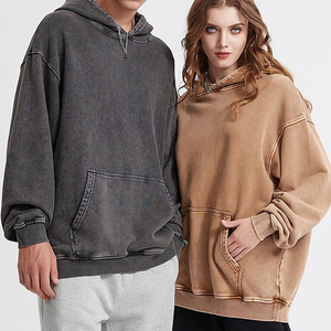 Sweat à capuche marron délavé vintage S-3XL poches à manches longues coton hommes femmes sweats à capuche délavés à l'acide - Product Image 5