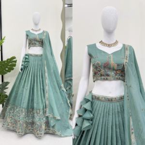 Conjunto de Lehenga Choli de Poliéster Premium Serie DFG, Color Dorado, Estilo Bollywood, Blusa Bordada y Dupatta a Juego para Fiestas - Product Image 3