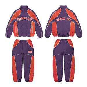 Veste coupe-vent thermique deux pièces décontractée pour hommes, survêtement en nylon solide et en polyester, avec fermeture à glissière, pantalon grande taille - Product Image 3