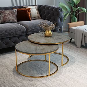 Juego de Sala de Estar Moderno de 2 Piezas, Móvil, Duradero y Portátil, con Mesa de Centro y Mesa Auxiliar, Fácil de Armar y Limpiar, de Aglomerado y Metal - Product Image 5