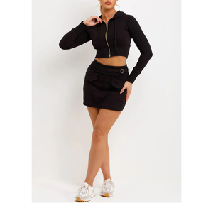 Ensemble jupe 3 pièces côtelée pour femme, vente en gros personnalisée, tendance, sweat-shirt court, haut tube, tenue décontractée - Product Image 5