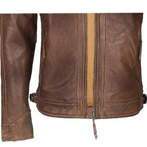 Brown Genuine Leather Waterproof Men's <b>Slim</b> <b>Fit</b> Winter High Street Style Stand Collar Fur Shell Cotton Lined <b>Jacket</b> Custom Logo - Product Image 4