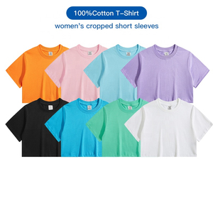 Usine impression personnalisée broderie respirant 100% coton été recadrée femmes haut court T-Shirts - Product Image 6