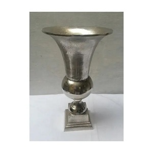 Round Shape Set 2 Silver Metal Flower Urn Vases Modern Design Powder Coated Finish Customizable Floor Centerpiece for Home <b>Decor</b> - Product Image 3