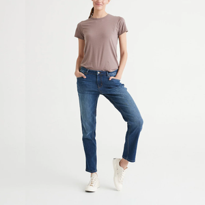 กางเกงยีนส์ผ้าฝ้ายออร์แกนิคนุ่มคุณภาพสูงทรงสกินนี่ขาบานสำหรับผู้หญิง ระบายอากาศได้ดี เป็นมิตรกับสิ่งแวดล้อม เอวกลาง ความยาวเต็มตัว สวมใส่สบาย - Product Image 2