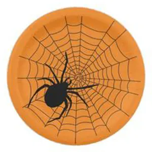 Fashionable Hanging Round Shape Metal Wall Plate Orange Spider on Web Sticker Indoor Hurricanes Accents Wall Plaque Handicrafts