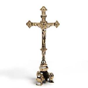 Crucifijo de Latón, Artículo Religioso, Arte Indio, Base de Equilibrio Personalizada para Altar de Mesa - Product Image 1