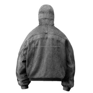 Sudadera con Capucha Estilo Ninja de Media Cremallera, Estilo Vintage, Felpa Francesa, Lisa, Holgada, Lavada con Ácido, con Capucha para Mascarilla - Product Image 6