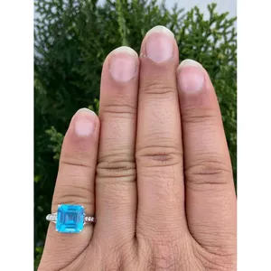 14k Yellow Gold for Swiss Blue Topaz <b>Ring</b> for <b>Men</b> Emerald Cut Invisible Setting for Engagement IGI Certified Gemstone Number - Product Image 4