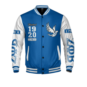 Zeta Phi Beta 1920 ZPB Varsity Blue White Letterman Jacket Sorority Greek Life Chenille Patch Founders Style Coat - Product Image 4