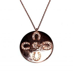 Colgante Redondo de Herradura de Plata de Ley 925 Hecho a Mano con Amuleto Religioso y Piedras Engastadas en Bisel Rosa y Blanco - Product Image 3