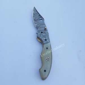 Couteau pliant de camping pour l'extérieur multifonctionnel 356 couches couteau de poche damas avec manche en os couteau - Product Image 4