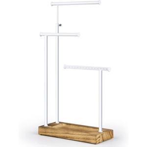 Présentoir de boucles d'oreilles de bijoux blanc à 3 niveaux avec base en bois disponible accessoires de bijoux modernes - Product Image 1