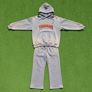 Logo de broderie personnalisé 100% coton lourd sunfade washed sweat-shirt 2 pièces de haute qualité ensemble pull à capuche et jogging évasé - Product Image 4