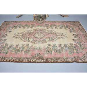 พรมตุรกีโบราณสีเบจสีน้ำตาลขนาด5.8X9.5ฟุตแบบคลาสสิกขนกระต่ายเทียมลายเย็บปะติดด้านหลังทำจากยางสำหรับห้องโถงห้องนอน - Product Image 3