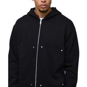 Sudaderas con capucha recortadas Streetwear Jersey en blanco Sudaderas con capucha de peso pesado Sudaderas con cremallera Impresión personalizada Sudadera con capucha con cremallera OEM - Product Image 3