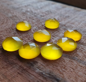 Compra de piedra preciosa de cabujón calibrada con parte posterior plana de forma redonda facetada de Calcedonia de mango natural para joyería, pulsera de piedra natal de marzo - Product Image 3