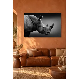 Impression sur toile de profil de rhinocéros noir et blanc Fida - Product Image 3