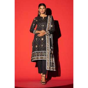 Ensemble Salwar Kameez 3 Pièces pour Femme en Coton Cambric Imprimé à Blocs KJP-43020 Style Indien et Pakistanais avec Broderies en Coton Modal - Product Image 1