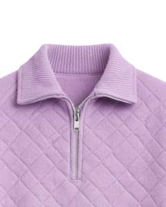 Manufacturer Customized Mens Quarter Zip Quilted Knit Sweater Lavender Solid Diamond Texture High Neck Warm Winter Pullover OEM - Product Image 5