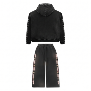 ZAINI Premium 350gsm Cotton French Terry Vintage Wash Solid Men's Winter Streetwear Tracksuit Custom DTG Print Embroidery <b>Set</b> - Product Image 2